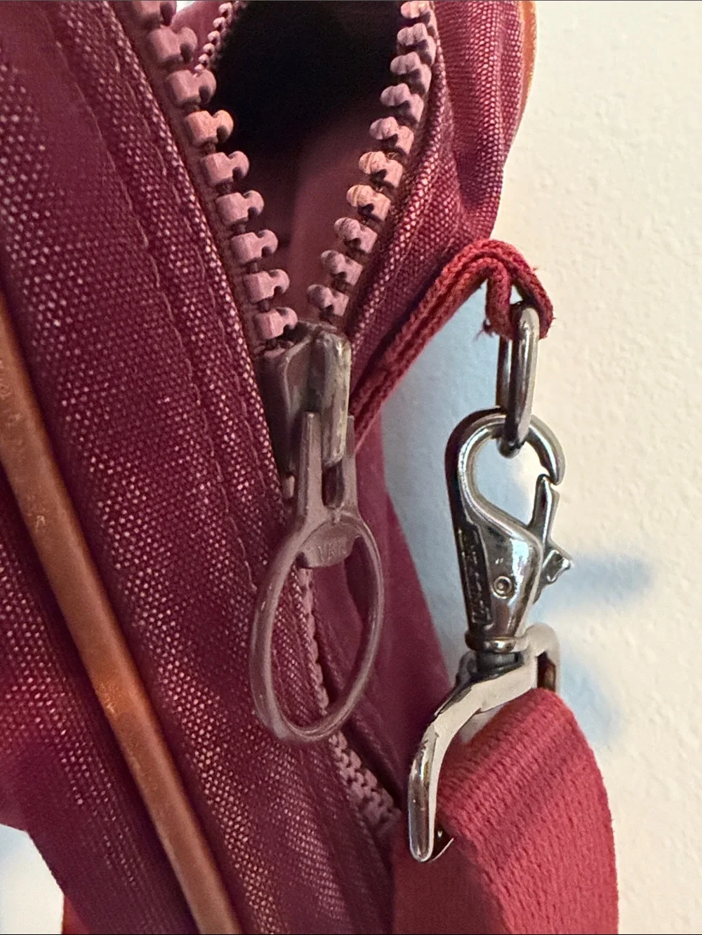 Vintage Lands' End Burgundy Canvas Laptop Brief with Brown Leather Trim